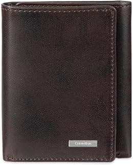 Calvin Klein Men's Two-Tone Leather Trifold Wallet, Brown, One Size, Brown, One Size, Two-tone Leather Trifold Wallet - Best Deal Finder