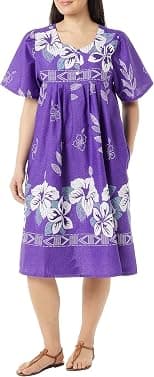 AmeriMark Womens Patio Dress Lounger Floral Print Border Short Sleeve and Pockets - Best Deal Finder