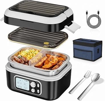 Angju Cordless Electric Heated Lunch Box for Adults,1.5L 24000mAh Rechargeable Self-Heating Lunch Box,with Scheduled Heating and Memory,100W Portable Food Warmer with Insulated Bag for Outdoor/Office on Amazon.ae - Price Tracker