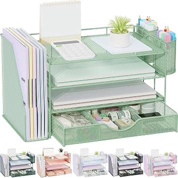 gianotter 4-Tier Desk Organizer with Drawers, File Holders, Letter Trays and Pen Holders - Workspace Accessories for Office Supplies (Sage Green) on Amazon.ae - Price Tracker