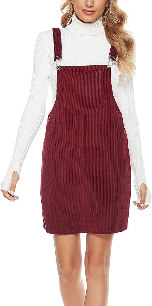 Yeokou Womens Casual Corduroy Bib Knee Length Overalls Pinafore Midi Dress Jumpsuit on Amazon.ae - Price Tracker