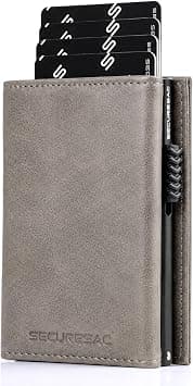 Premium RFID Blocking Wallet – Genuine Leather Pop-Up Card Holder with Coin Pocket, ID Window and Magnetic Closure – Ideal Gift for Men and Women (Grey) on Amazon.ae - Price Tracker