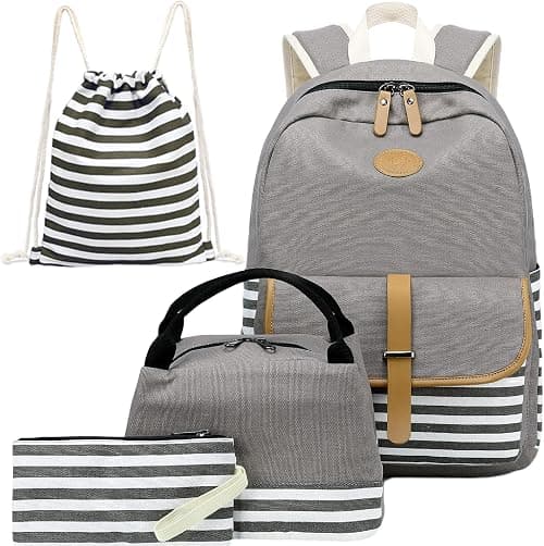 Joyfulife School Backpacks for Teen Girls Lightweight Canvas Backpack Student Bookbags with Lunch Bag 4 in 1 on Amazon.ae - Price Tracker