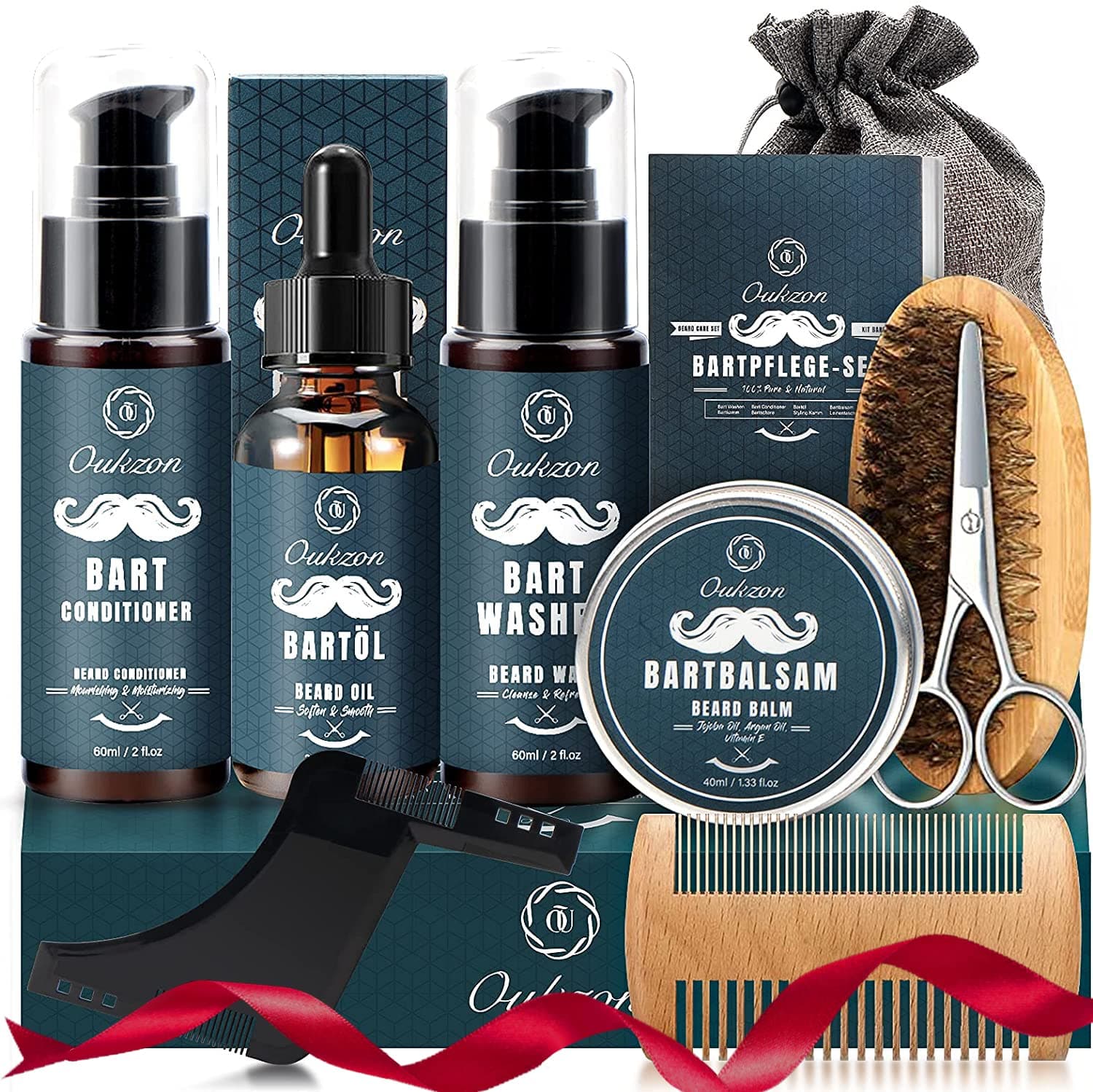 Oukzon Beard Care Set for Men, 10 in 1 High-Quality Beard Gifts for Men - 60 ml Beard Shampoo, 60 ml Beard Conditioner, Beard Oil, Beard Balm, Beard Comb, Beard Brush, Beard Scissors, Beard Stencils on Amazon.ae - Price Tracker