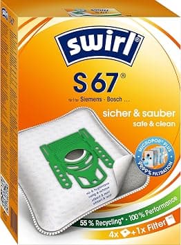 Swirl S 67 Vacuum Cleaner Bags Ideal For Pet Owners, For Siemens, Bosch Vacuum Cleaners, Pack of 4 Bags + 1 Anti-Allergen Filter on Amazon.ae - Price Tracker