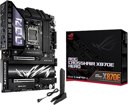 ASUS ROG Crosshair X870E Hero AMD X870E AM5 ATX Motherboard, Advanced AI PC Ready, 18+2+2 Power Stages, DDR5, PCIe® 5.0, 5X M.2, Wi-Fi 7, USB4®, AI Overclocking, Core Flex, PCIe Slot Q-Release Slim on Amazon.ae - Price Tracker