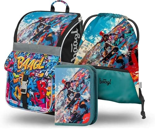 Zippy School Bag for Boys and Girls, Set of 3 - Primary School Bag with Chest Strap - Ergonomic School Backpack, Skate Park, School bag set على Amazon.ae - متتبع الأسعار
