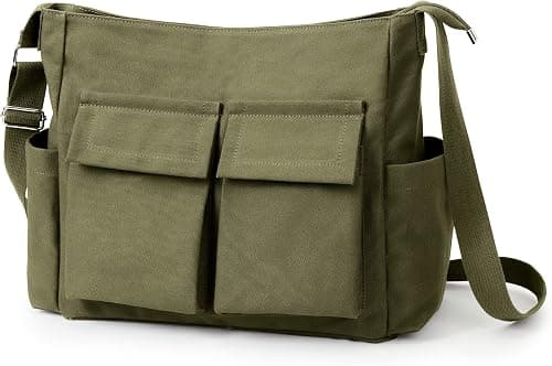 KALIDI Canvas Tote Bag, Messenger Bag with Pockets with zipper Large Shoulder Hobo Crossbody Bag for Women Men College Work Travel Casual on Amazon.ae - Price Tracker