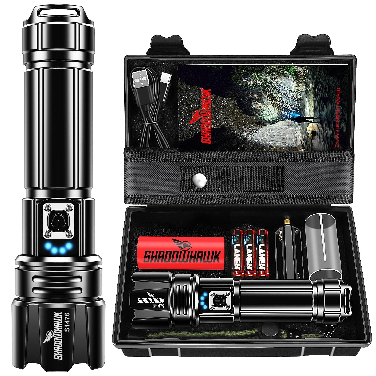 Shadowhawk Flashlight Led USB Rechargeable, 20000 lumens Torch Light XHP70.2, Super Bright Tactical Flashlights, IP67 Waterproof Zoomable, for Outdoor Camping Hiking Emergency(with Battery) on Amazon.ae - Price Tracker