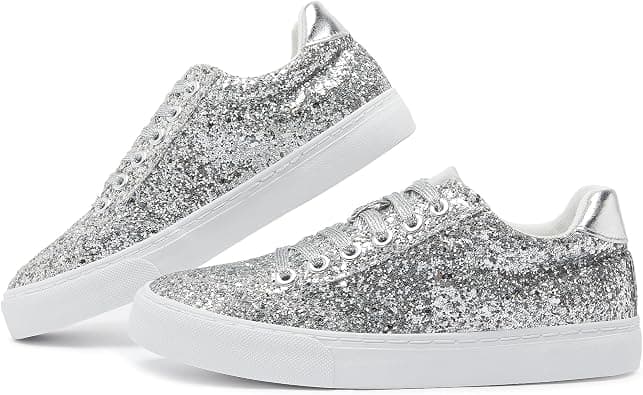 Jeekopeg Glitter Sparkly Fashion Sneakers Shoes Shiny Casual Shoes Bling Sequin Concert Low Cut Lace up on Amazon.ae - Price Tracker