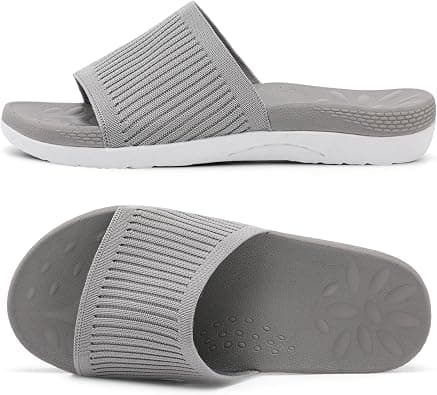 L-RUN Womens Knit Slides Sandals with Plantar Fasciitis Ladies Yoga Mat Thick Cushion Arch Support Slippers Slip On Sandals for Indoor Outdoor on Amazon.ae - Price Tracker