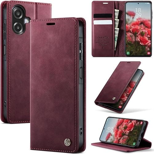 Samsung Galaxy A07 4G Case, Premium PU Leather Case [RFID Blocking Design] [Card Holder] [Stand Function] [Shockproof] Magnetic Flip Case for Samsung Galaxy A07, Red على Amazon.ae - متتبع الأسعار