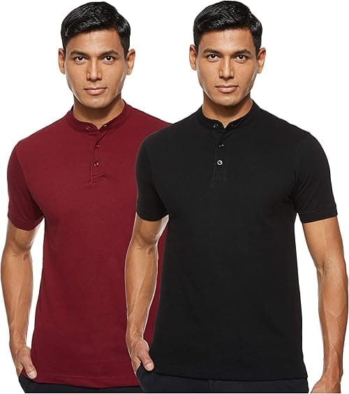 Amazon Brand - Symbol Men's Solid Henley Regular fit Polo (Pack of 2) (Henley-PO2) on Amazon.ae - Price Tracker
