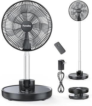 FARADAY Oscillating Standing Fan 12” Foldable Portable Quiet Floor Fan 12000mAh Rechargeable Pedestal Fan with Remote, Timer Setting, Height Adjustable Foldaway Fan for Bedroom Home Office, 6 Speed on Amazon.ae - Price Tracker