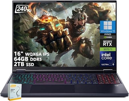 Acer Predator Helios Neo 16 AI Gaming Laptop | 16" WQXGA IPS 240Hz | Intel Core Ultra 9 275HX | 64GB DDR5 2TB SSD | GeForce RTX 5070 Ti (Up to 992 AI Tops) | RGB Backlit Win11 Pro w/DLCA Accessory - Amazon.ae Price Tracker