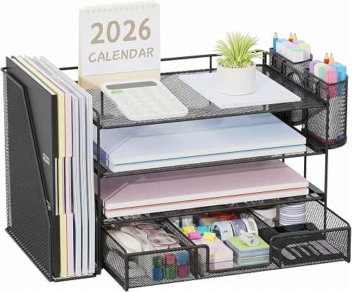 Oasisgalore Desktop Organizer for Home Office,4 Tier Paper File Holder Tray Stationary Organizer with 2 Pen Holders Office Desk Accessories (black) على Amazon.ae - متتبع الأسعار