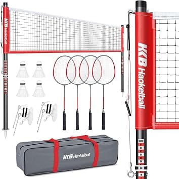 Haokelball Badminton Set for Backyard, Portable 20 Feet Badminton Net with Poles, 4 Badminton Rackets & 4 Shuttlecocks, Stable Net Tension Design, Carry Bag Included - متتبع أسعار Amazon.sa