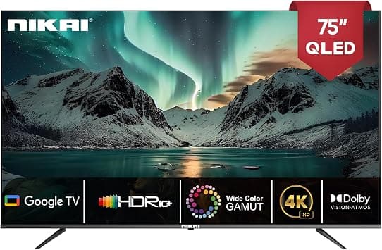 تلفزيون جوجل ذكي QLED بدقة 4K مقاس 75 بوصة بنظام تشغيل اندرويد وبحث صوتي ويوتيوب ونتفليكس وشاهد وتدرج لوني واسع بدقة 3860×2160 بكسل HDR10+ دولبي اتموس كروم كاست مدمج من نيكاي، موديل NNikaiG75QLED - دليلك لأفضل العروض