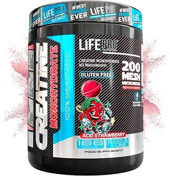 Life Pro Creatine Monohydrate 200 Mesh Micronized 500g, Micronized Creatine Powder with 99.9% Purity, Increases Stamina and Strength, Fast Absorption, Training and Sports Performance-Strawberry - Best Deal Finder