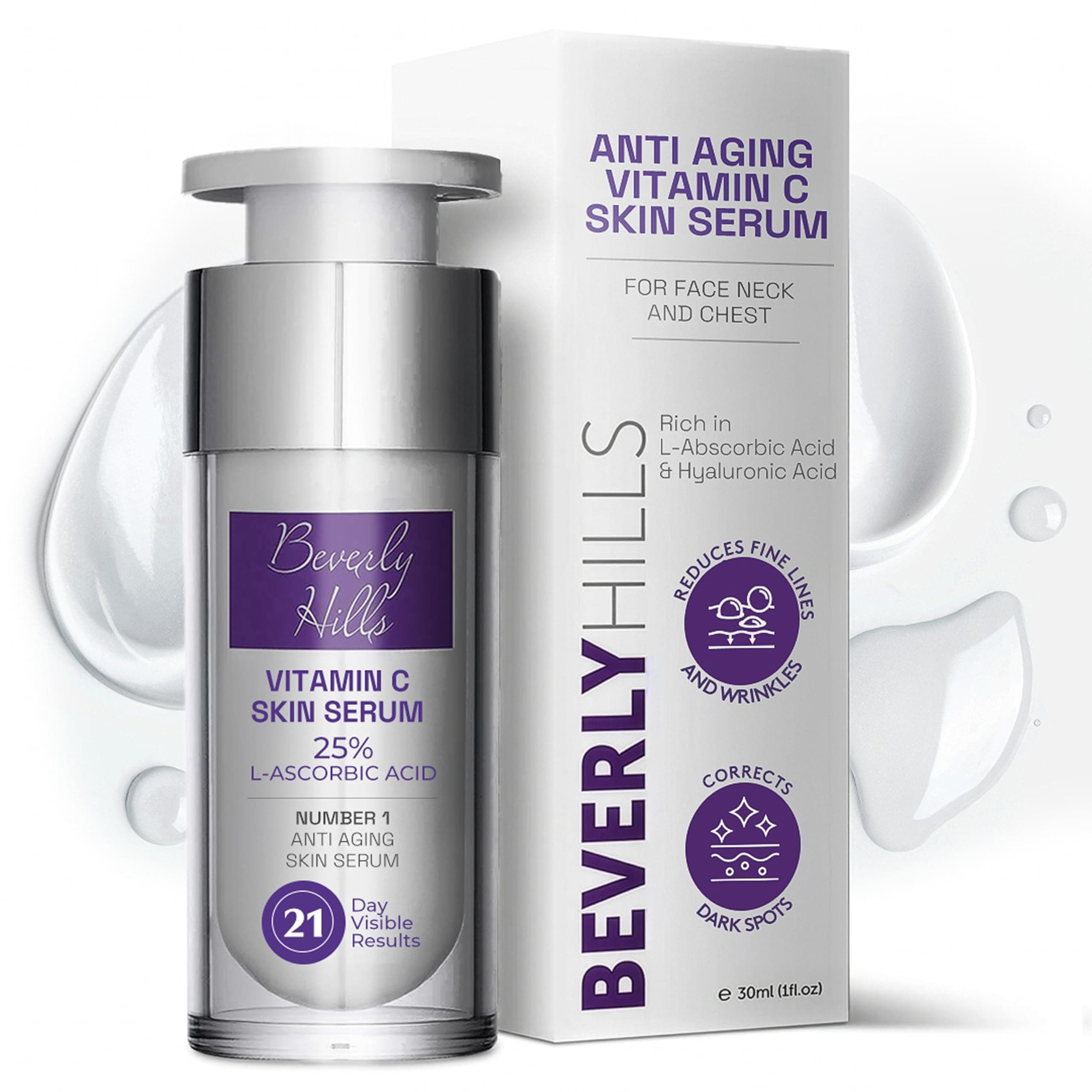 BEVERLY HILLS Anti Aging Vitamin C Serum (25%) for Face with Hyaluronic Acid & L-Ascorbic Acid for Hyperpigmentation & Collagen Production | Vit C Face Serum for Skin Hydration & UV Protection, 30 mL on Amazon.ae - Price Tracker