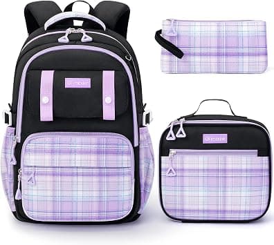 Fimibuke School Backpack for Girls, 3 PCS Waterproof Teen Girls Backpack with Lunch Box, Pencil Pouch Set, Cute Kids Bookbag School Bag for Elementary Middle High School Student Age 6+(Black & Purple) على Amazon.ae - متتبع الأسعار