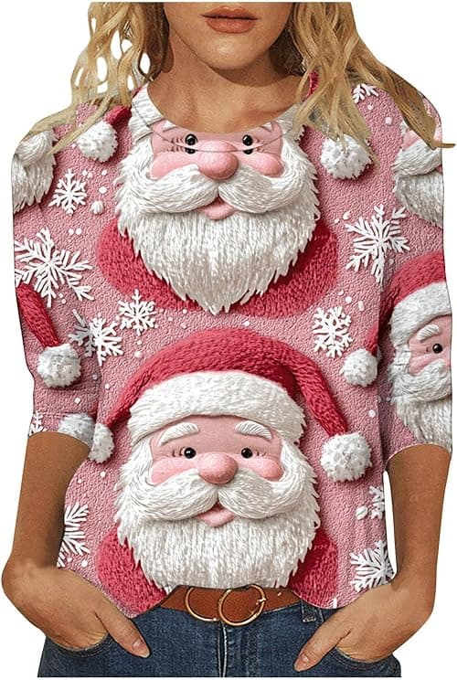 Christmas Blouse For Women Uk Rude Xmas Jumper Plus Size 3/4 Sleeve Top Round Neck Tshirt Cute Santa Snowman Print Jumper Funny Christmas Jumpers Tunic Top Casual Party Xmas Tshirt on Amazon.ae - Price Tracker