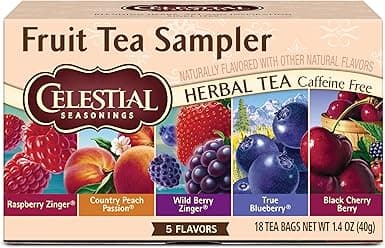 Celestial Seasonings Herbal Tea Fruit Sampler Pack | Raspberry Zinger, Wild Berry Zinger, True Blueberry, Black Cherry Berry &amp; Country Peach Passion | Caffeine Free | 18 Tea Bags on Amazon.ae - Price Tracker
