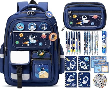 Fimibuke Kids School Backpack for Girls Boys, Cute Toddler Backpack School Supplies with Bookbag Pencil Pouch Stationery Set, Space, Travel, Modern | Stationery Set with Bookbag Pencil Case Pins Gel Pens Pencils Notebooks for Back to School Kindergarten Elementary Student على Amazon.ae - متتبع الأسعار