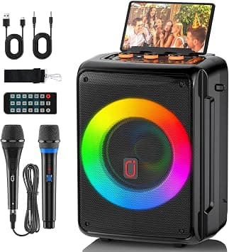 JYXAE-D13 Karaoke Machine for Adults and Kids, Bluetooth Speaker with 2 Microphones, Portable Party Karaoke Speaker with DJ Lights Support USB/AUX/REC, PA System Best Gift for Brithday etc - Best Deal Finder