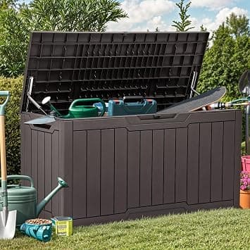 YITAHOME 80 Gallon Resin Deck Box | Weather Resistant Outdoor Storage Box, Lockable Indoor Outdoor Storage for Supplies and Essentials, Dark Brown - Best Deal Finder
