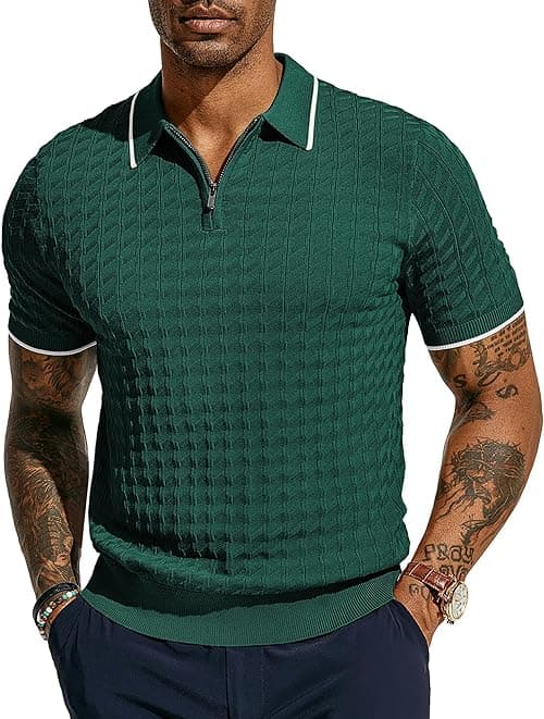 PJ PAUL JONES Men's Knit Polo Shirts Short Sleeve Quarter Zip Polo Shirt on Amazon.ae - Price Tracker
