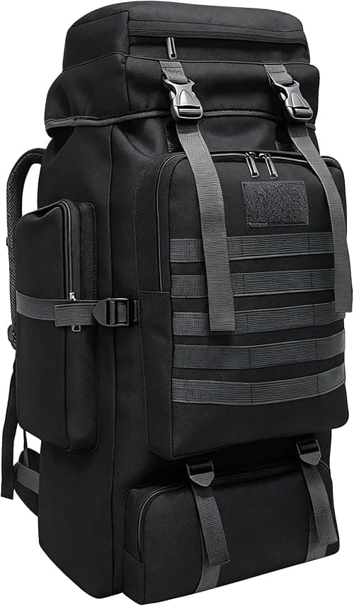 80L 100 L Hiking Backpack Camping Rucksack for Men Women, Water Resistant Large Travel Back Pack Black Trekking Backpacking Walking Knapsack Molle Daypack Bag with Multi-Pocket for Travelling على Amazon.ae - متتبع الأسعار