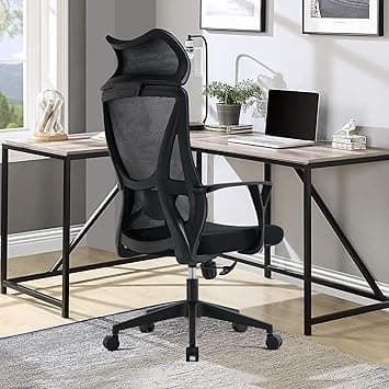 VOFFOV Ergonomic Office Chair with Fixed Wide Headrest, High-Back Mesh Desk Chair with Lumbar Support and Armrests, Swivel Computer Chair for Home Office (Black Headrest) - Amazon.ae Price Tracker