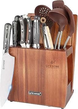 LIFE SMILE Kitchen Knife Set With Stand - 15 Pieces High Carbon Stainless Steel Block Set with Sharpener - Ergonomic Anti Slip fixed Handle, Ultra Sharp Chef Knife Set - Kitchen Utensils Set on Amazon.ae - Price Tracker