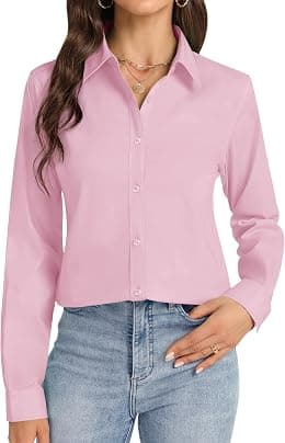 J.VER Womens Button Down Shirt Long Sleeve Dress Shirts Wrinkle Free Stretch Solid Work Blouse - Best Deal Finder
