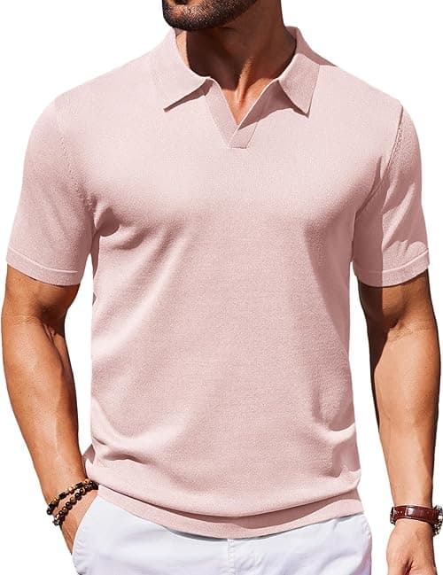 COOFANDY Men's V Neck Short Sleeve Stretch Knit Polo Shirt on Amazon.ae - Price Tracker