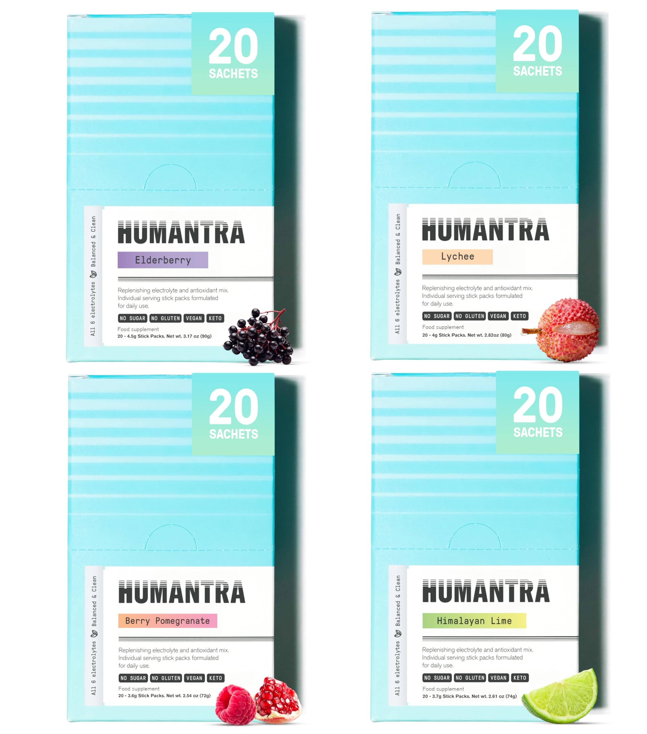Humantra Electrolytes Powder - 4-Pack All Flavor Bundle, 80ct - Powdered Hydration Sachets - Plant-Based Electrolyte Powder with 6 Electrolytes - Vegan, Sugar Free, Gluten Free on Amazon.ae - Price Tracker