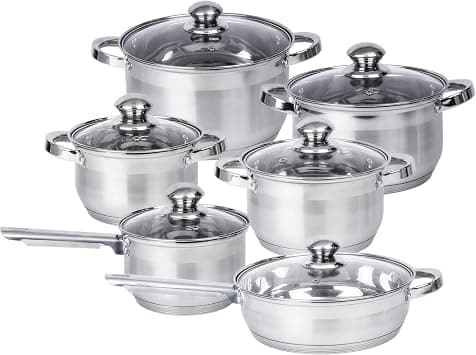 Cuisine Art Wilson Stainless Steel Cookware Set, 12-Piece, Casseroles, Saucepan, Fry Pan, Ergonomic Handles, All Cooktop Compatible, Dishwasher Safe, Durable, Stylish Kitchen Essentials على Amazon.ae - متتبع الأسعار