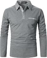 Mens Polo Shirts Long Sleeve Casual Slim fit Houndstooth Collar Golf Polo T Shirts Cotton Tops for Men - Best Deal Finder