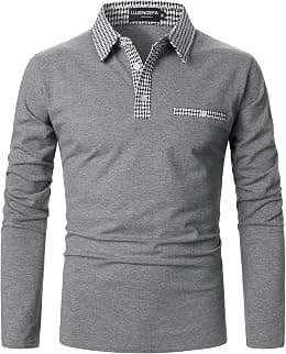 Mens Polo Shirts Long Sleeve Casual Slim fit Houndstooth Collar Golf Polo T Shirts Cotton Tops for Men - Best Deal Finder