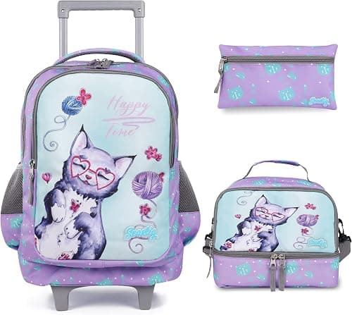 seastig Rolling Backpack 18in Double Handle Backpack Kids Wheeled Backpack Roller Backpack with Lunch Bag Set Girls Boys على Amazon.ae - متتبع الأسعار
