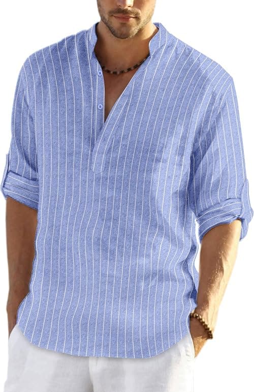 COOFANDY Men's Cotton Linen Henley Shirt Long Sleeve Hippie Casual Beach T Shirts Army Green on Amazon - Best Deal Finder