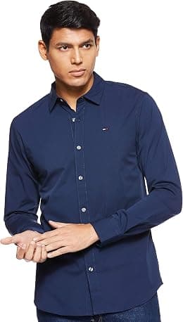Tommy Jeans Mens Original Stretch Slim Fit Shirts - Best Deal Finder