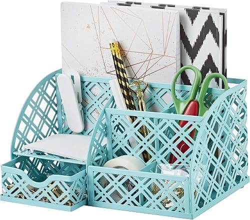 Exerz Desk Organiser/Mesh Desk Tidy Caddy/Pen Holder/Multifunctional Organiser With 7 Compartments (Turquoise) on Amazon.ae - Price Tracker
