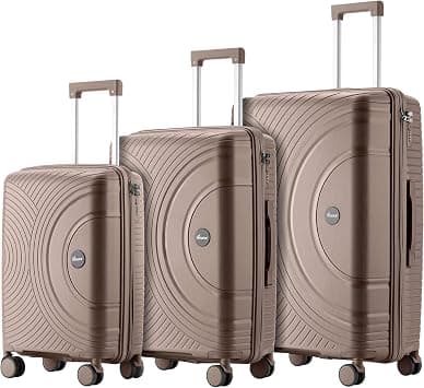 Senator Unisex PP Fashion Trolley Luggage Set Lightweight Hard-Shell Spinner luggage with 4 Double Spinner Wheel and 3-Digit Combination Lock KH1010 (Set of 3, Khaki) على Amazon.ae - متتبع الأسعار