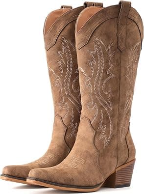 IUV Cowboy Boots For Women Western Cowgirl Boots with Chunky Heel Mid Calf - Best Deal Finder