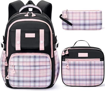 Fimibuke Girls Backpack for School - 3 PCS Waterproof Teens Girls Backpack with Lunch Box, Pencil Pouch Set, Cute Kids Bookbag School Bag for Elementary Middle High School Student Age 6+(Black & Pink) على Amazon.ae - متتبع الأسعار