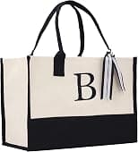 Personalized Gift Monogram Initial 100% Cotton Chic Tote Bag with Customize Option - Black - Best Deal Finder