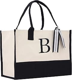 Personalized Gift Monogram Initial 100% Cotton Chic Tote Bag with Customize Option - Black - Amazon.ae Price Tracker