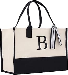 Personalized Gift Monogram Initial 100% Cotton Chic Tote Bag with Customize Option - Black - Best Deal Finder